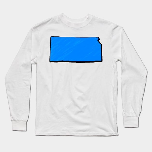 Bright Blue Kansas Outline Long Sleeve T-Shirt by Mookle